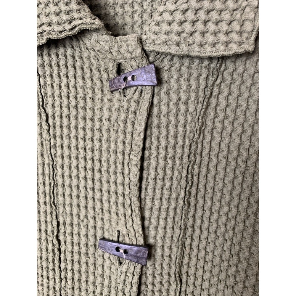 Focus Fashion Big Waffle Jacket Womens Large Olive Green 100% Cotton Lagenlook - Picture 2 of 10